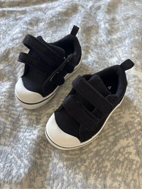 Kids Black Canvas Sneakers with Double Velcro Straps